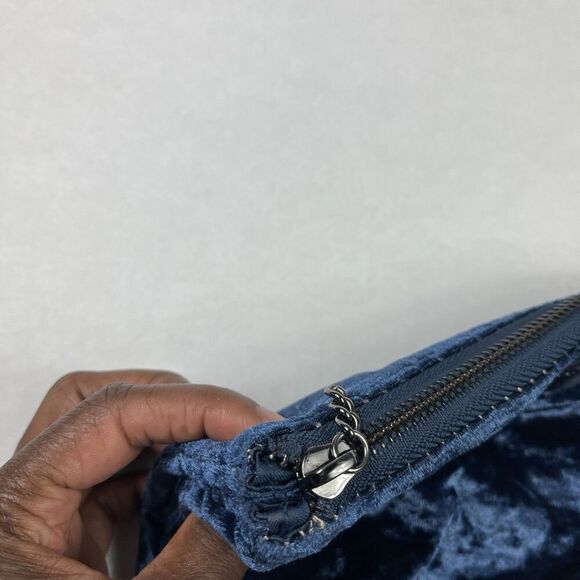 Isabella Scott Blue Velvet Clutch Cosmetic Bag 3 Zip Pockets Make-up Pouch FLAW - Picture 13 of 13